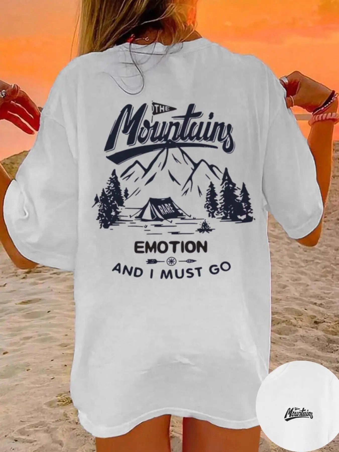 Women's Letter & Mountain Print Round Neck Graphic Tee, Vintage Trendy Casual Short Sleeve T-shirt for Daily Wear, Ladies...