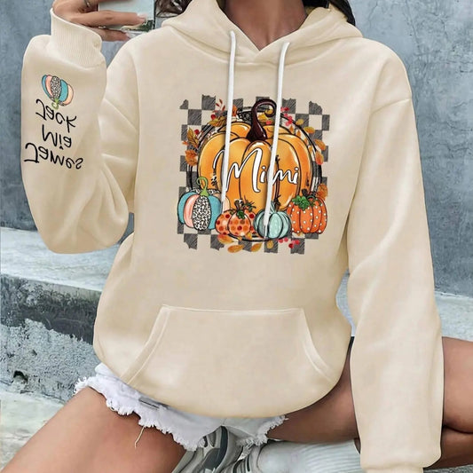 Women's Letter & Pumpkin Print Drop Shoulder Hoodie, Fashion Casual Drawstring Pocket Hooded Sweatshirt for Daily Holiday...
