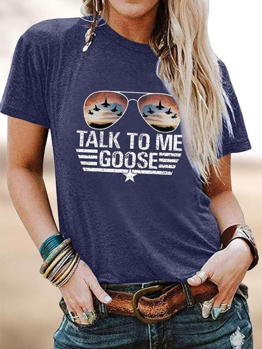 Women's Letter & Sunglasses Print Round Neck Tee, Fashion Casual Crew Neck Short Sleeve T-Shirt for Summer, Women's...