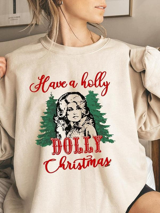 Women's Letter & Tree Print Drop Shoulder Sweatshirt, Casual Long Sleeve Round Neck Pullover for Daily Wear, Ladies Fall...