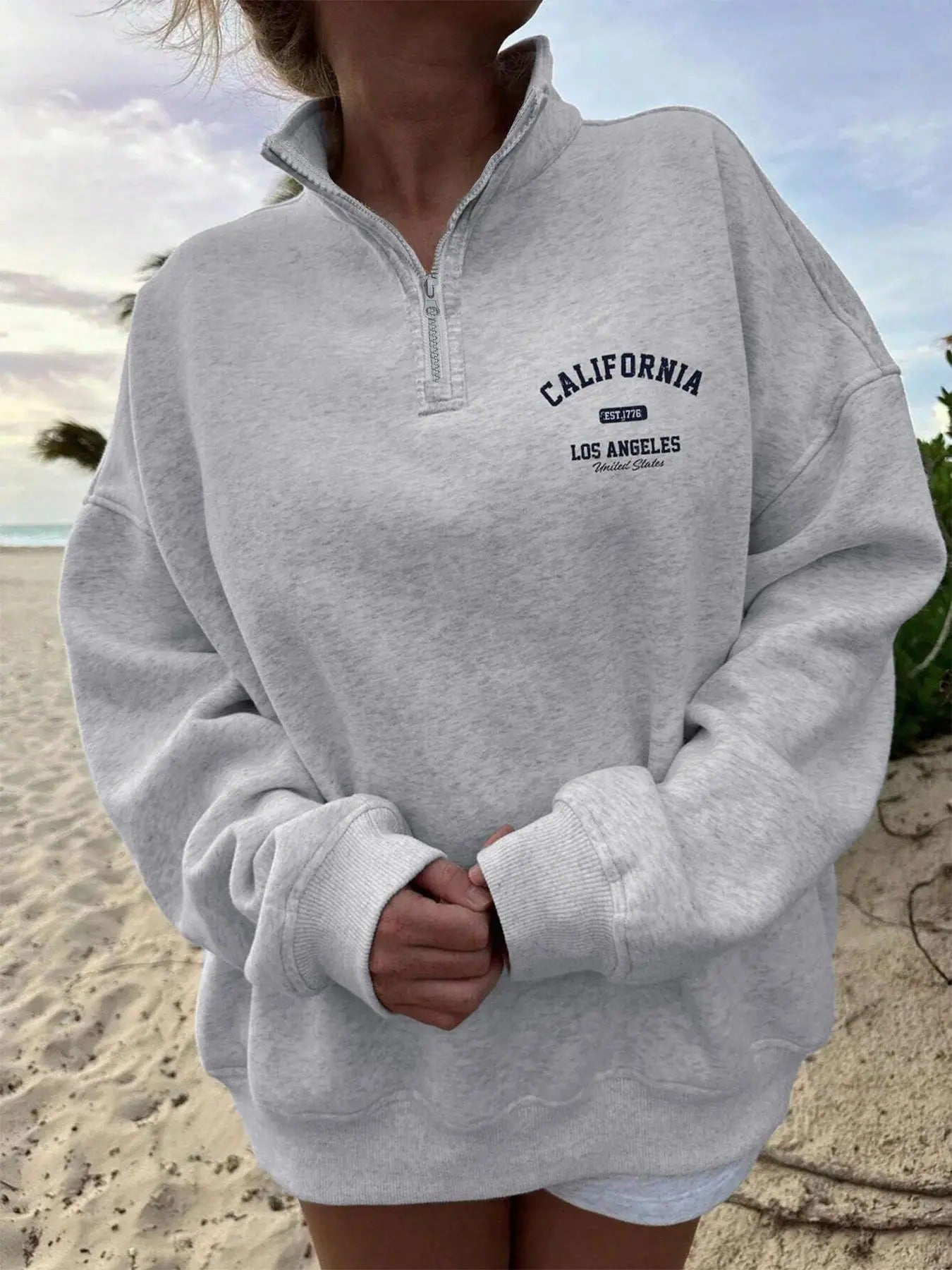 Women's Letter  Print Half Zip Sweatshirt, Casual Long Sleeve Pullover for Fall & Winter, Women's Clothes for Daily Wear...