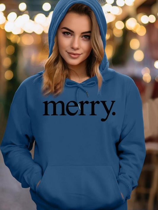 Women's Letter Christmas Print Drawstring Pocket Hoodie, Casual Long Sleeve Hooded Sweatshirt for Fall & Winter, Women's...