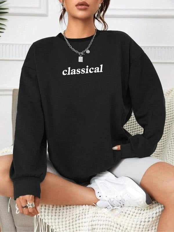 Women's Letter Graphic Drop Shoulder Pullover, Fashion Casual Round Neck Sweatshirt for Daily Outdoor Wear, Women Clothes...