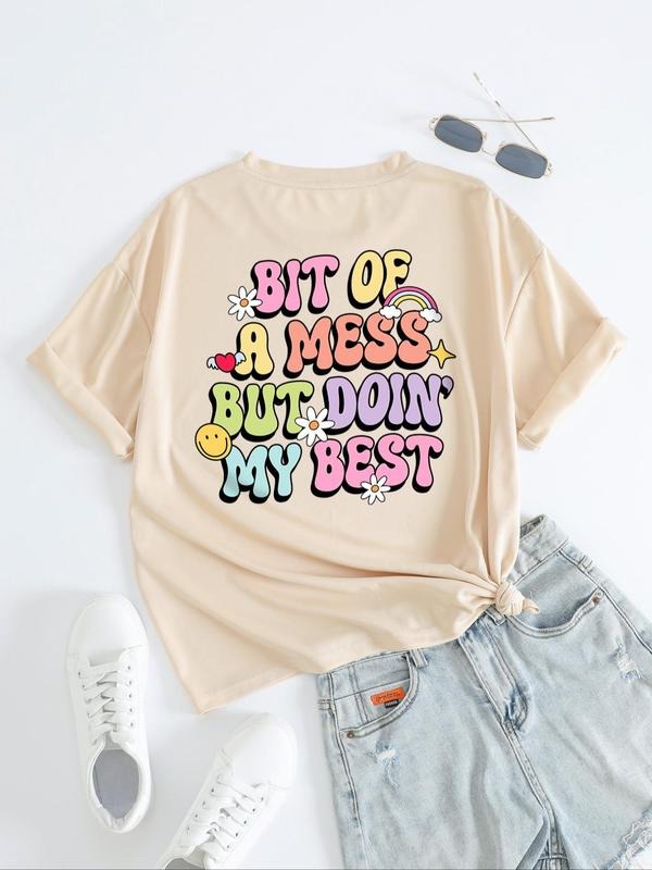 Women's Letter Graphic Drop Shoulder Tee, Summer Clothes Women, Casual Short Sleeve T-Shirt, Women Tops for Summer...