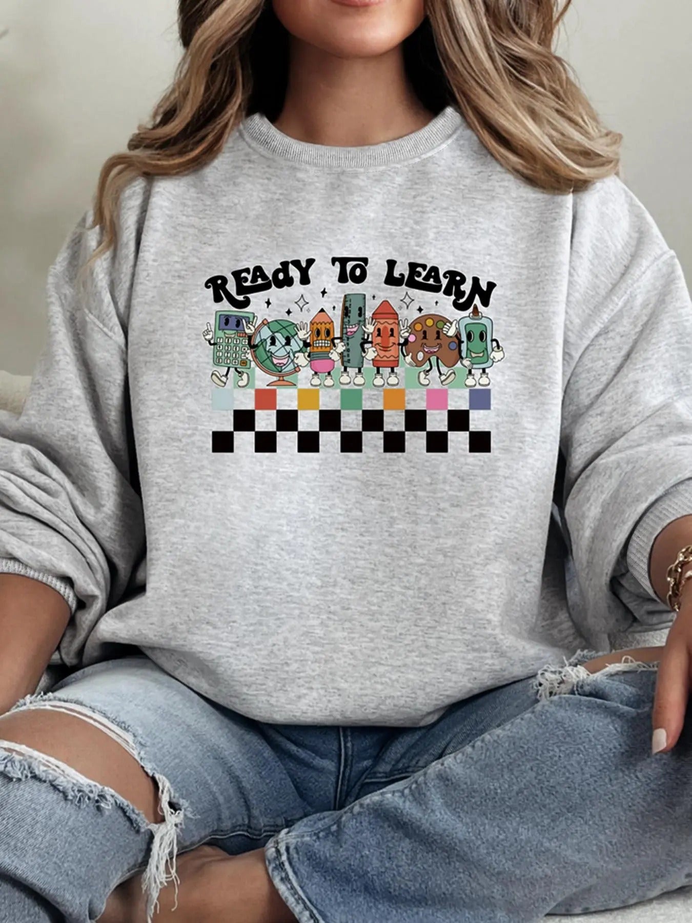 Women's Letter Print Crew Neck Sweatshirt, Casual Thermal Lined Long Sleeve Pullover for Daily Wear, Ladies Clothes for...