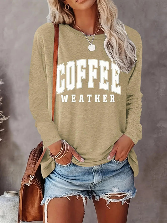Women's Letter Print Crew Neck T-shirts, Casual Long Sleeve Round Neck T-shirts for Spring & Fall, Fashion Women's Top...