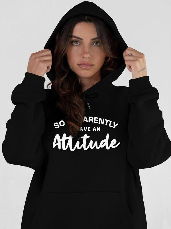 Women's Letter Print Drawstring Pocket Hoodie, Casual Long Sleeve Hooded Top for Daily Wear, Ladies Clothes for All...