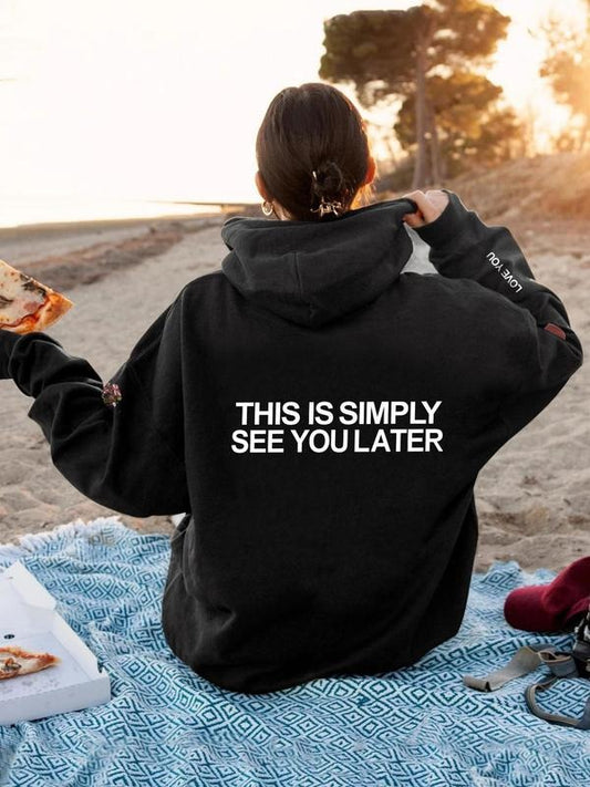 Women's Letter Print Drop Shoulder Drawstring Hoodie, Fashion Casual Pocket Hooded Sweatshirt For Daily Wear, Women Fall...