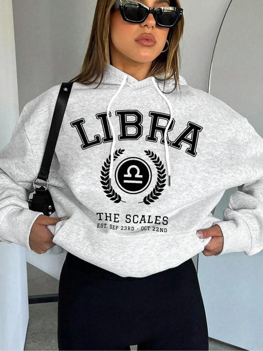 Women's Letter Print Drop Shoulder Drawstring Hoodie, Fashion Casual Pocket Hooded Sweatshirt for Daily Holiday Outdoor...