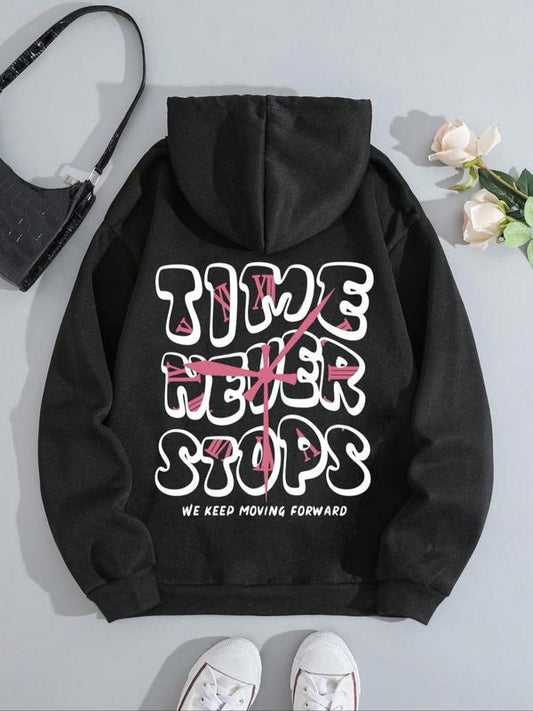 Women's Letter Print Drop Shoulder Hoodie, Fashion Casual Drawstring Kangaroo Pocket Hooded Sweatshirt for Daily Holiday...