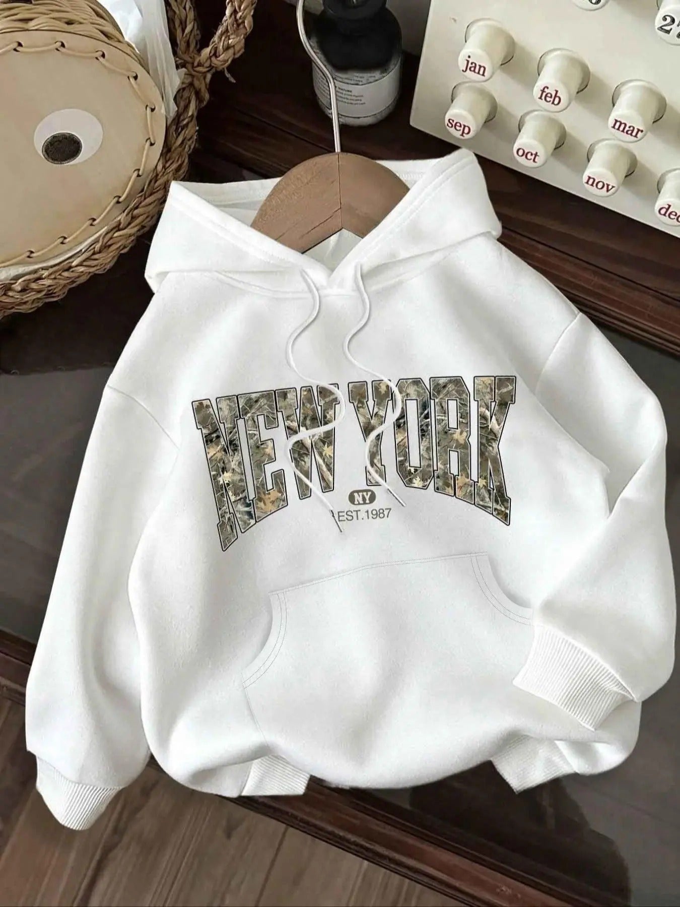 Women's Letter Print Drop Shoulder Hoodie, Fashion Casual Drawstring Kangaroo Pocket Hooded Sweatshirt for Daily Holiday...