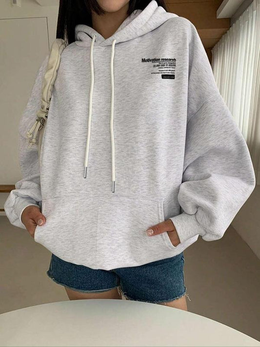 Women's Letter Print Drop Shoulder Hoodie, Fashion Casual Drawstring Pocket Hooded Sweatshirt for Daily Holiday Outdoor...