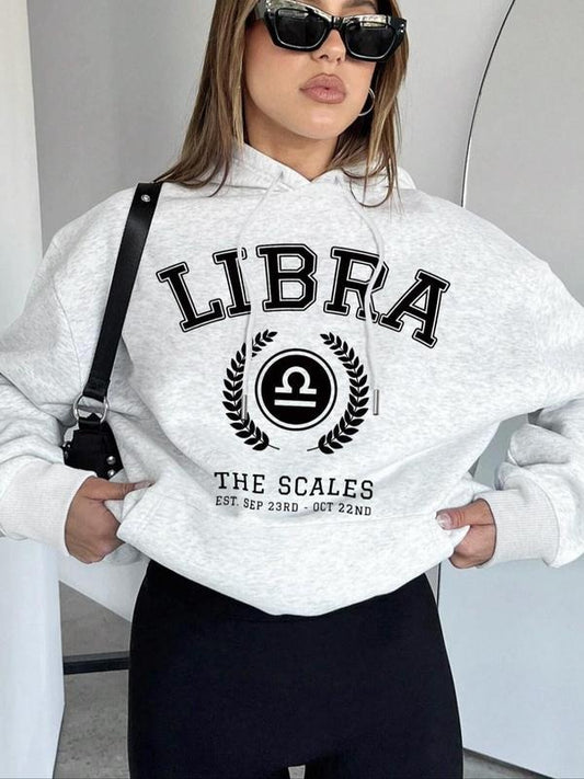Women's Letter Print Drop Shoulder Hoodie, Fashion Casual Drawstring Pocket Hooded Sweatshirt for Daily Holiday Outdoor...