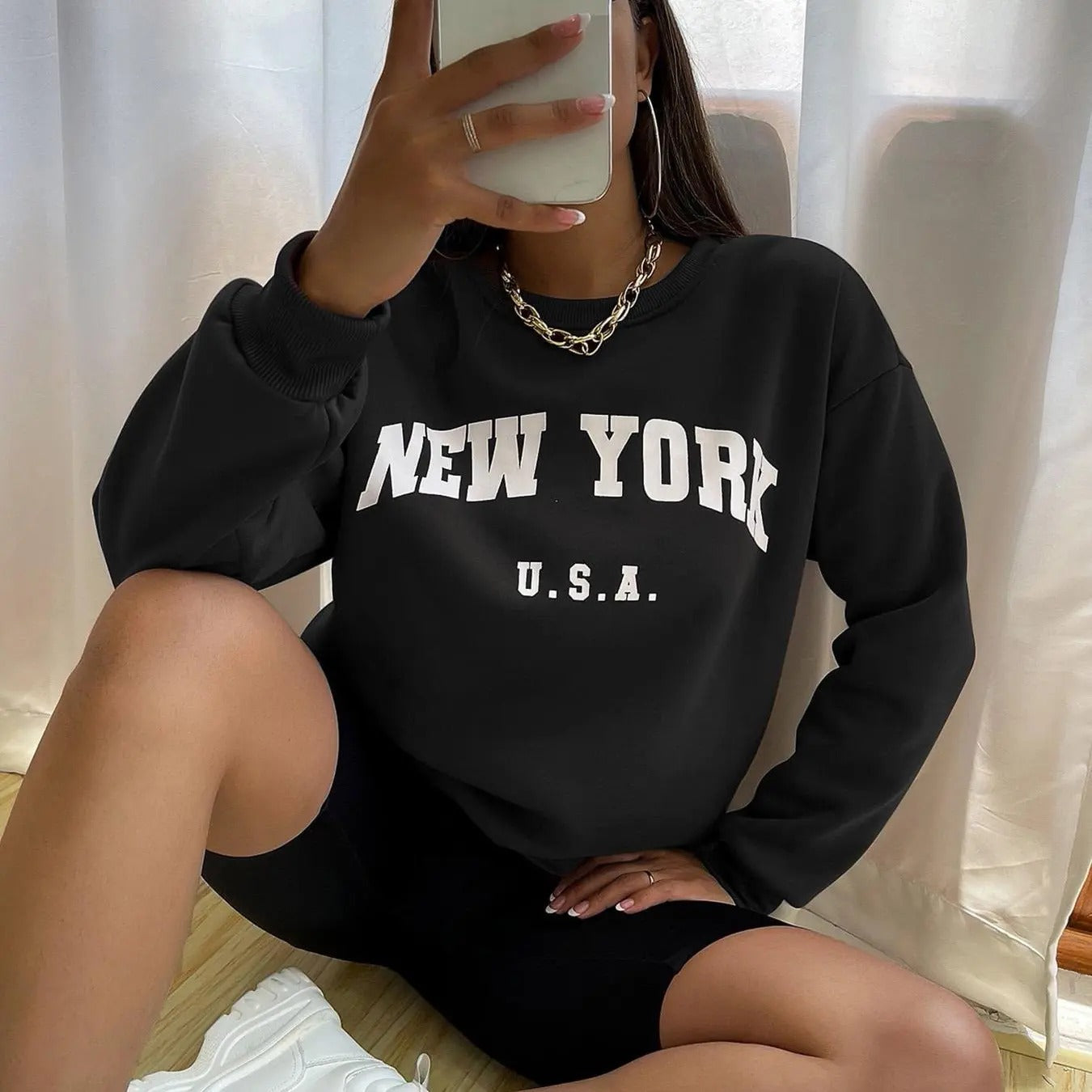 Women's Letter Print Drop Shoulder Pullover, Casual Long Sleeve Crew Neck Sweatshirt for Spring & Fall, Fashion Women's...