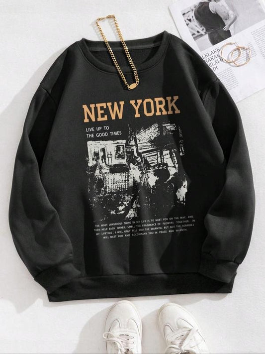 Women's Letter Print Drop Shoulder Sweatshirt, Casual Long Sleeve Crew Neck Pullover For Daily Wear, Ladies Fall & Winter...