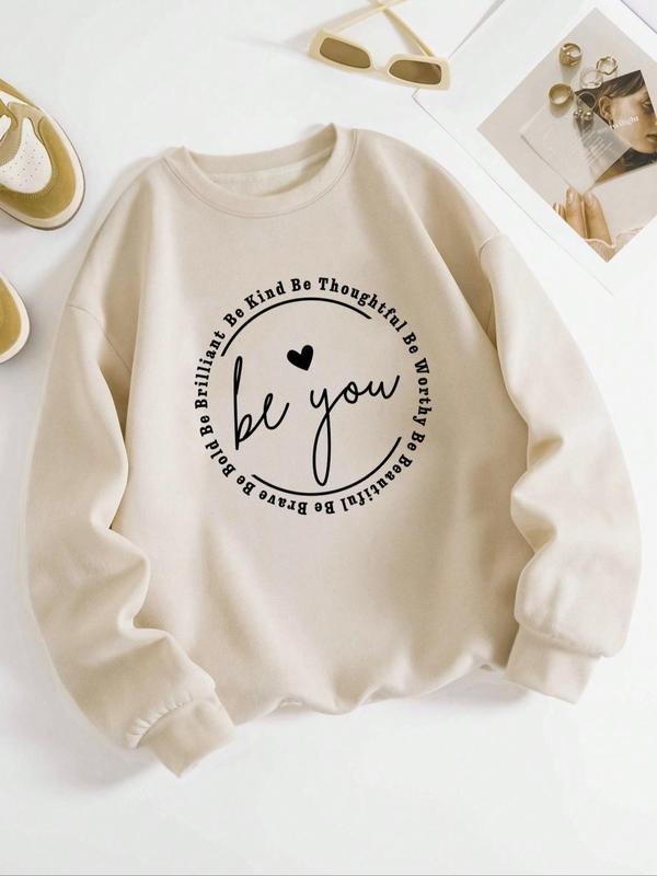 Women's Letter Print Drop Shoulder Sweatshirt, Casual Long-Sleeve Crew Neck Pullover For Fall & Winter, Women's Clothes...
