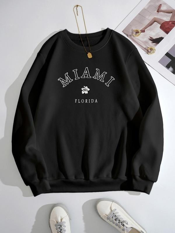 Women's Letter Print Drop Shoulder Sweatshirt, Casual Long-Sleeve Round Neck Pullover For Spring & Fall, Women's Clothes...