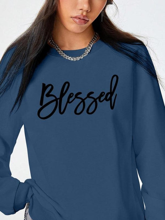 Women's Letter Print Drop Shoulder Sweatshirt, Casual Long Sleeve Round Neck Pullover for Fall & Winter, Women's Clothes...