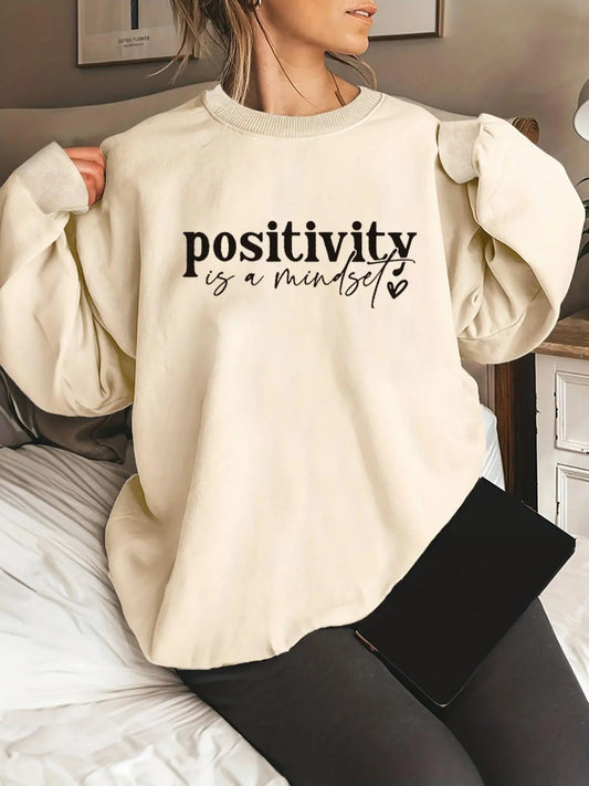 Women's Letter Print Drop Shoulder Sweatshirt, Casual Long Sleeve Round Neck Pullover for Spring & Fall, Women's Clothes...