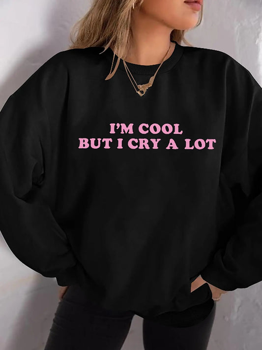 Women's Letter Print Drop Shoulder Sweatshirt, Trendy Casual Long Sleeve Round Neck Pullover for Spring & Fall, Ladies...