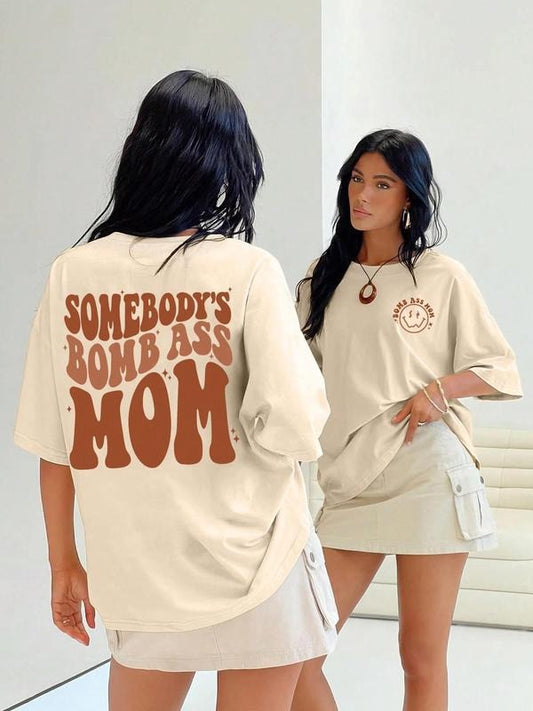 Women's Letter Print Drop Shoulder Tee, Casual Half Sleeve Round Neck T-shirt for Daily Wear, Ladies Clothes for All...