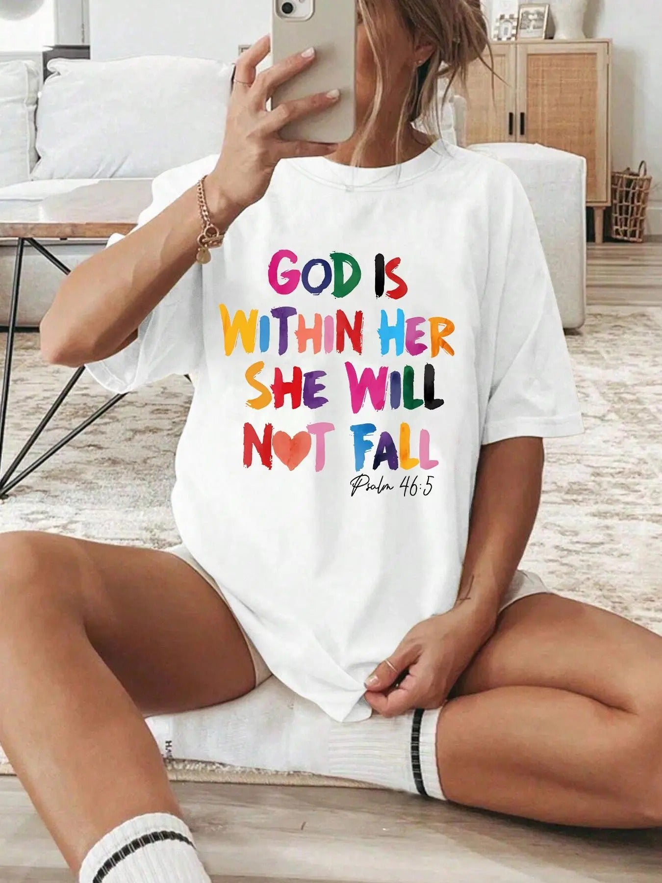 Women's Letter Print Drop Shoulder Tee, Casual Half Sleeve Round Neck T-shirt for Summer, Women's Top for Daily...