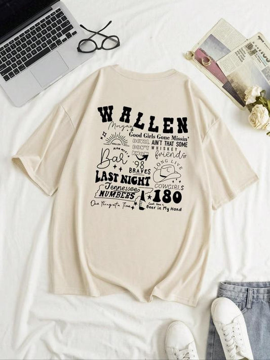 Women's Letter Print Drop Shoulder Tee, Casual Short Sleeve Round Neck T-Shirt for Summer, Women's Top for Daily Wear...