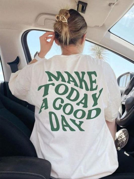Women's Letter Print Drop Shoulder Tee, Casual Streetwear Half Sleeve Round Neck T-Shirt for Summer, Ladies Clothes for...