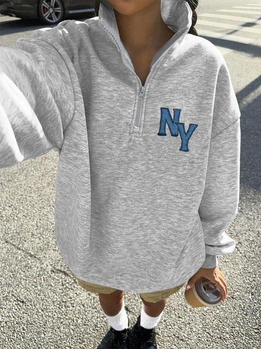 Women's Letter Print Half Zip Sweatshirt, Casual Long Sleeve Collared Pullover for Fall & Winter, Women's Clothes for...