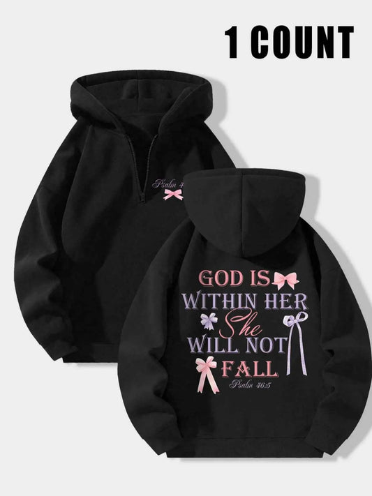 Women's Letter Print Half Zip Up Hoodie, Fashion Casual Hooded Sweatshirt for Daily Holiday Outdoor Wear, Ladies Clothes...