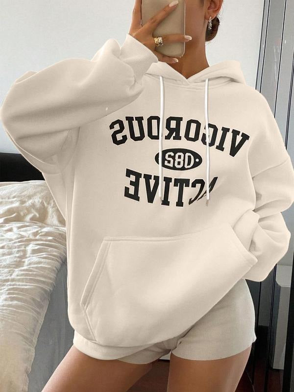 Women's Letter Print Hoodie, Casual Long Sleeve Hooded Sweatshirt for Fall & Winter, Fashion Ladies' Top for Daily Wear...