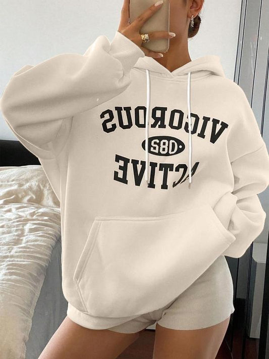 Women's Letter Print Hoodie, Casual Long Sleeve Hooded Sweatshirt for Fall & Winter, Fashion Ladies' Top for Daily Wear...