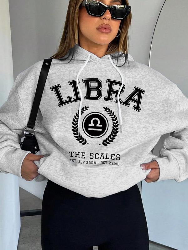 Women's Letter Print Hoodie, Casual Long Sleeve Hooded Sweatshirt for Fall & Winter, Fashion Ladies' Top for Daily...