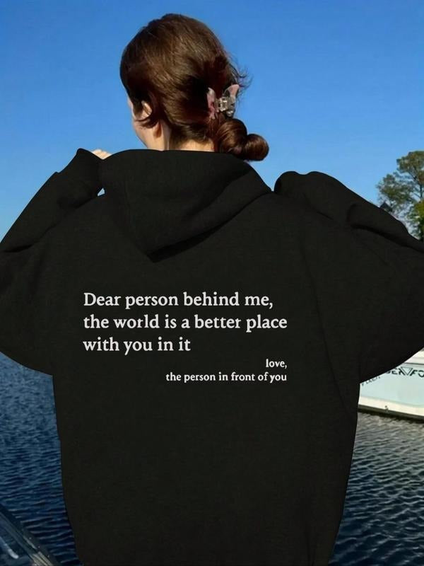 Women's Letter Print Hoodie, Casual Long Sleeve Hooded Sweatshirt for Fall & Winter, Women's Clothes for Daily...