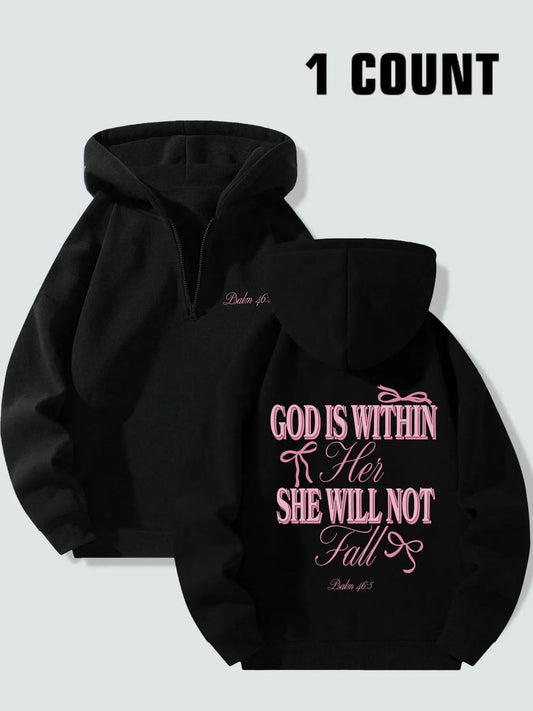 Women's Letter Print Longsleeves Hoodie, Casual Long Sleeve Hooded Sweatshirt for Spring, Ladies Clothes for Daily Wear,...