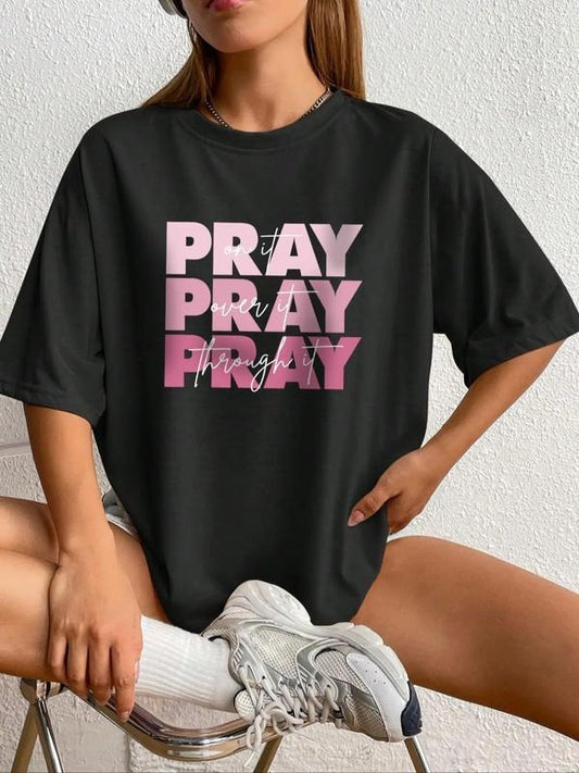 Women's Letter Print Round Neck Graphic Tee Summer Clothes Women, Casual Drop Shoulder Short Sleeve T-shirt for Summer,...