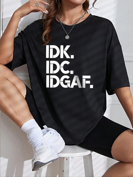 Women's Letter Print Round Neck Graphic Tee, Summer Clothes Women, Fashion Casual Drop Shoulder Half Sleeve T-Shirt for...