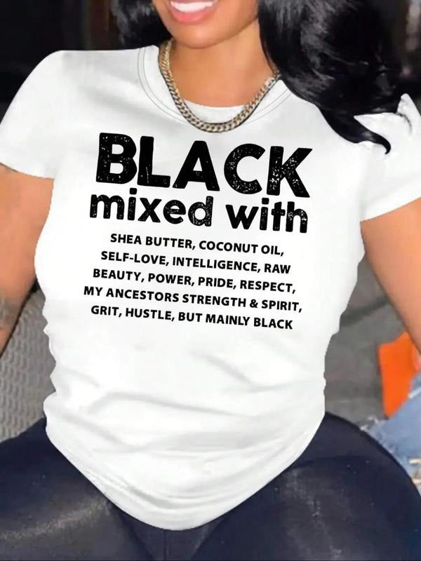 Women's Letter Print Round Neck Graphic Tee, Trendy Casual Short Sleeve T-shirt For Daily Wear, Ladies Summer Outfit...