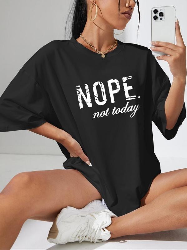 Women's Letter Print Round Neck Graphic Tee, Vintage Trendy Casual Drop Shoulder Half Sleeve T-shirt For Daily Wear,...