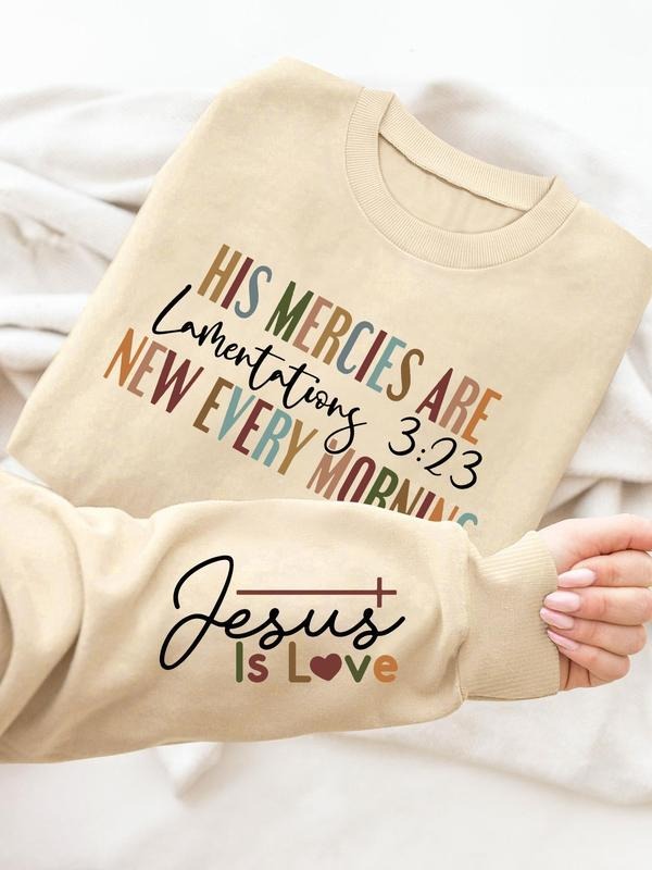 Women's Letter Print Round Neck Pullover, Fashion Casual Crew Neck Long Sleeve Sweatshirt for Daily Holiday Outdoor Wear,...