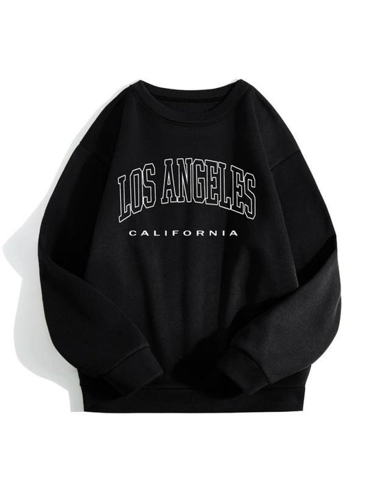 Women's Letter Print Round Neck Sweatshirt, Casual Fashion Drop Shoulder Long Sleeve Pullover for Daily Wear, Ladies Fall...