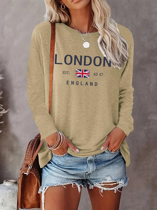 Women's Letter Print Round Neck Sweatshirt, Casual Long Sleeve Crew Neck Pullover for Fall & Winter, Fashion Women's Top...