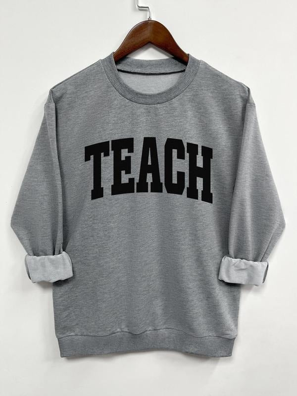 Women's Letter Print Round Neck Sweatshirt, Casual Long Sleeve Crew Neck Pullover for Spring & Fall, Fashion Women's Top...