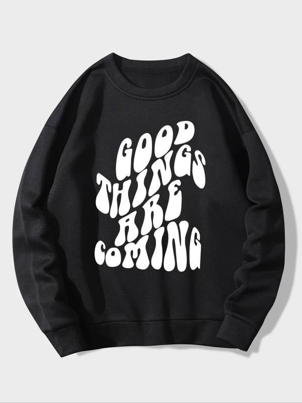 Women's Letter Print Round Neck Sweatshirt, Fashion Casual Crew Neck Long Sleeve Pullover for Daily Holiday Outdoor Wear,...