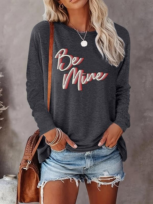 Women's Letter Print Round Neck T-shirt, Casual Long Sleeve Crew Neck Tee for Fall & Winter, Women's Clothes for Daily...