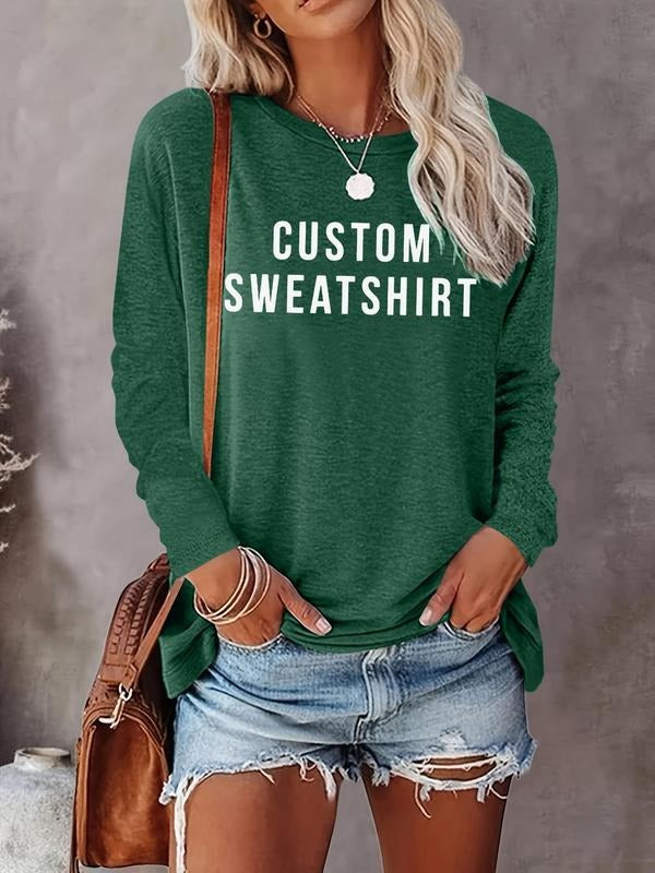 Women's Letter Print Round Neck Tee, Casual Long Sleeve Crew Neck T-Shirt for Fall & Winter, Women's Clothes for Daily...