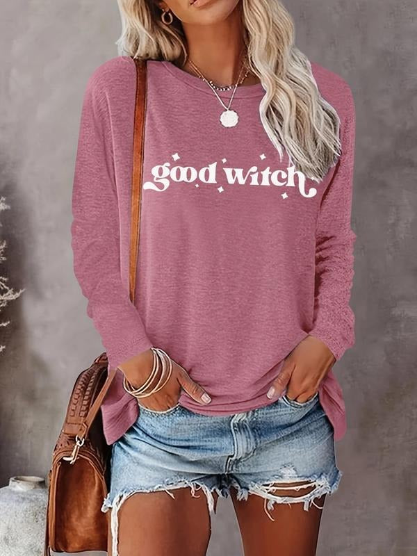Women's Letter Print Round Neck Tee, Casual Long Sleeve Crew Neck T-shirt for Daily Wear, Ladies Clothes for All...