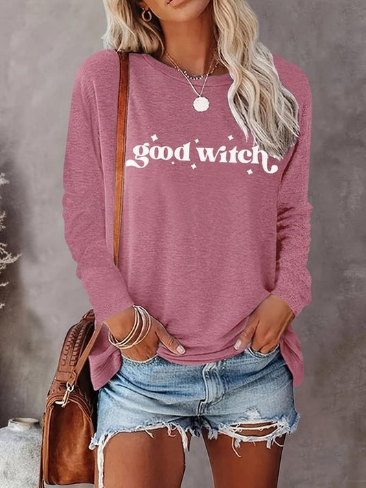Women's Letter Print Round Neck Tee, Casual Long Sleeve Crew Neck T-shirt for Daily Wear, Ladies Clothes for All...