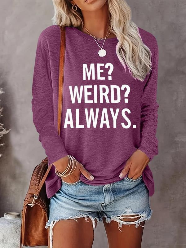 Women's Letter Print Round Neck Tee, Casual Long Sleeve Crew Neck T-shirt for Fall & Winter, Women's Clothes for Daily...