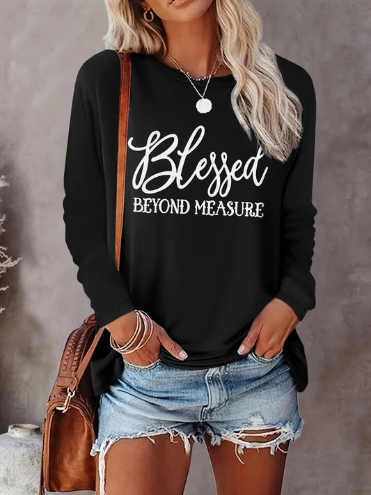 Women's Letter Print Round Neck Tee, Casual Long Sleeve Crew Neck T-shirt for Fall & Winter, Women's Top for Daily...